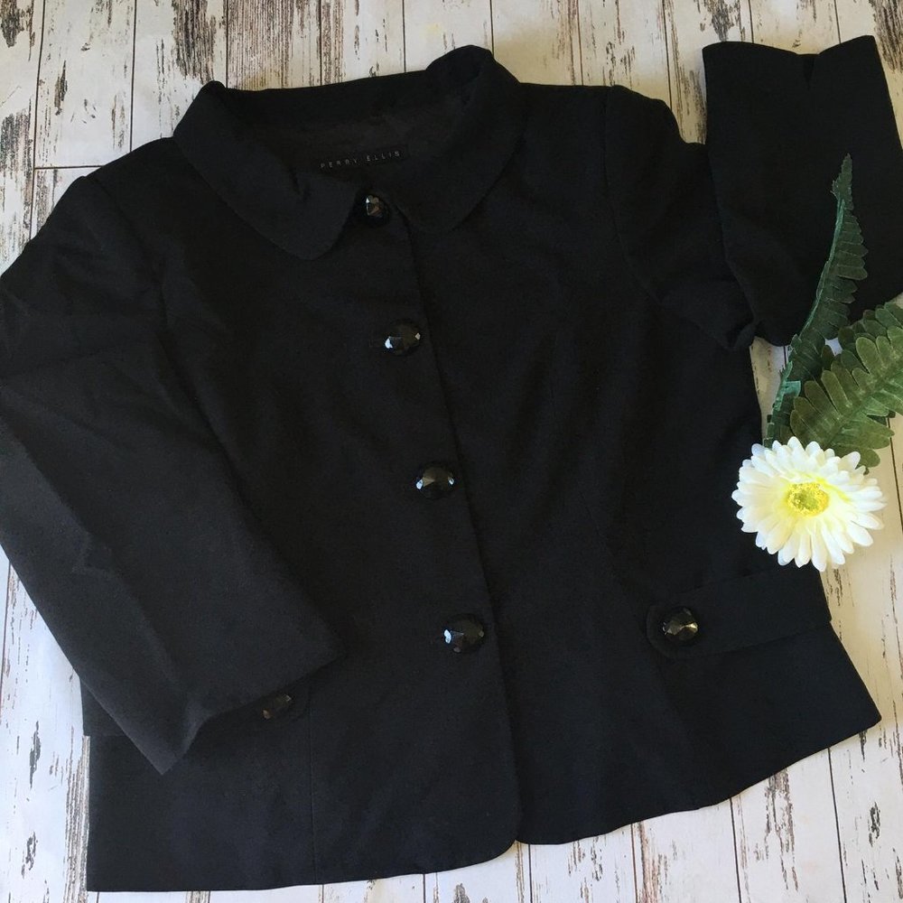 Perry Ellis Black 4 Button Cute Neck Blazer